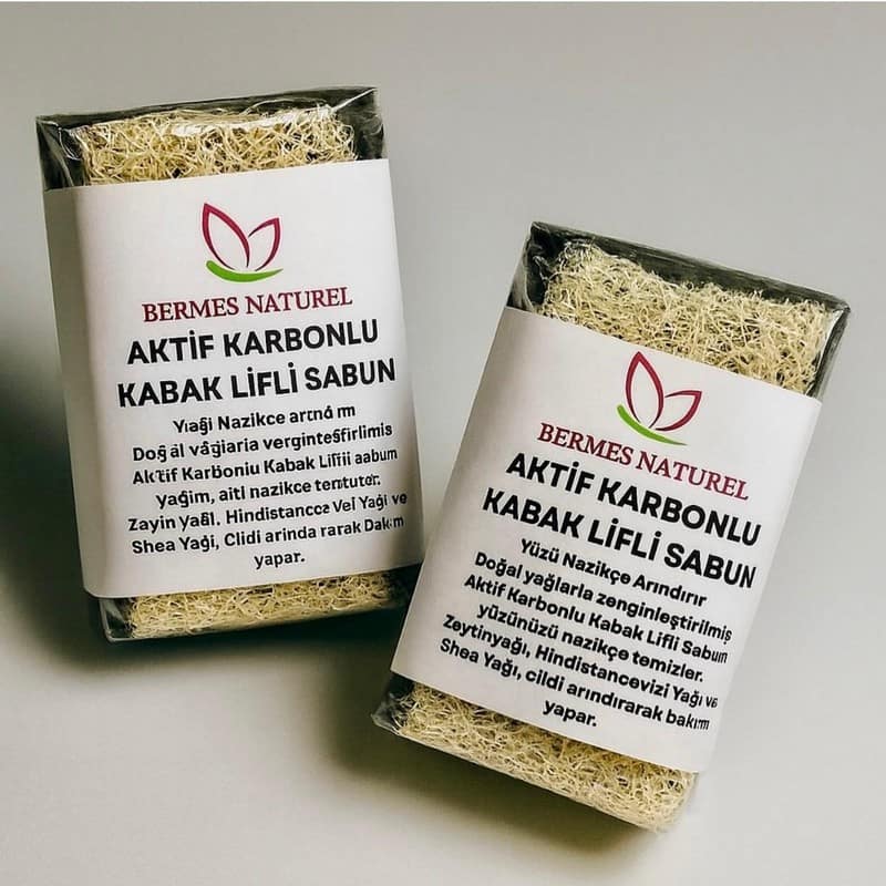 Bermes Naturel Aktif Karbonlu Kabak Lifli Sabun ambalajı